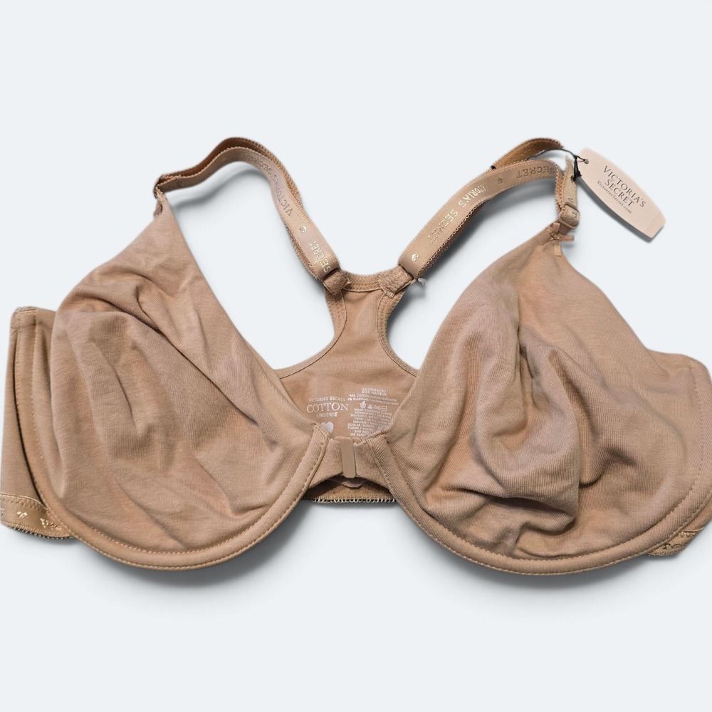 Victorias Secret Cotton Lingerie Front Close Racerback Underwire Bra 38D Tan